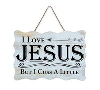 LMMIXEE I Love Jesus But I Cuss A Little Rustic Wooden Signs Motivational Wall Decorations for Living Room Rustic Wall Art Kitchen Retro Hanging Sign Housewarming Gift 8x12 inch