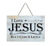 LMMIXEE I Love Jesus But I Cuss A Little Rustic Wooden Signs Wall Art Rustic Wall Decorations for Living Room Kitchen Home Decor Hanging Signs Housewarming Gift 8x12 inch