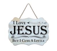 LMMIXEE I Love Jesus But I Cuss A Little Vintage Wooden Sign Wall Art Rustic Wall Decorations for Living Room Kitchen Home Decor Hanging Signs Housewarming Gift 8x12 inch