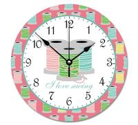 LMMIXEE I Love Sewing Wall Clock Sewing Room Round Decorative Clocks Battery Operated 12 Inch Silent Non-Ticking Boho Retirement Living Room Decor Gift for Man Woman Friend Anniversary