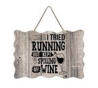 LMMIXEE I Tried Running But I Kept Spilling My Wine Retro Vintage Wooden Signs Wall Art Rustic Wall Decorations for Living Room Kitchen Retro Hanging Sign Housewarming Gift 6x10 inch