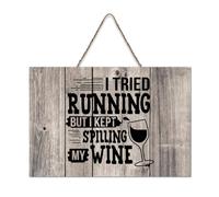 LMMIXEE I Tried Running But I Kept Spilling My Wine Vintage Wooden Sign Wall Art Rustic Wall Decorations for Living Room Kitchen Retro Hanging Sign Housewarming Gift 8x12 inch