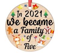 LMMIXEE In 2024 We Became A Family of Five Christmas Ornaments Babys First Christmas Ornament 2024 Santa Deer Wood BackgChristmas Decoration Ceramic Holiday Home Decor Xmas Gift