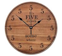 LMMIXEE Its Five O'clock Somewhere Wall Clock Wood Grain Style Wall Clocks Battery Operated 10 Inch Silent Modern Boho Retirement Living Room Decor Gift for Man Woman Friend Anniversary