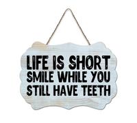 LMMIXEE Life Is Short Smile While You still Have Teeth Vintage Wood Plaque Wall Art Rustic Wall Decorations for Living Room Kitchen Home Decor Hanging Signs Housewarming Gift 6x10 inch