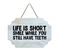 LMMIXEE Life Is Short Smile While You still Have Teeth Wood Sign Wooden Signs Farmhouse Wall Art Rustic Wall Decor for Home Bedroom Living Room Wedding Gifts 8x12 inch