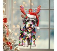 LMMIXEE Miniature Schnauzer Christmas Tree Decorations Santa Dog WIth Antlers Personalized 2D Flat Christmas Ornaments 2024 Dog Pet Gift Acrylic Christmas Decor Gifts for Holiday Souvenir