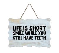 LMMIXEE Modern Rustic Wooden Pallet Sign Life Is Short Smile While You still Have Teeth Wood Signs 8x12 inch Wall Art Hanger Family Wall Decor for Bedroom Living Room Housewarming Gift