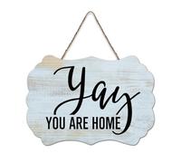 LMMIXEE Modern Rustic Wooden Pallet Sign with Quotes YAY! You Are Home Wood Signs 8x12 inch Farmhouse Wooden Family Wall Art Decor Wall Hanger for Home Kitchen Bathroom Living Room