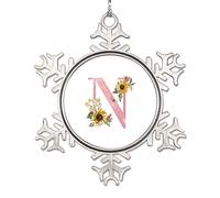 Lmmixee Monogram Christmas Ornaments Initial Letter N Ornaments For Christmas Trees Pink Letter Sunflowers Floral Metal Ornaments 2023 Gifts for Holiday Souvenir Wedding Birthday