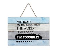 LMMIXEE Nothing Is Impossible The Word Itself Wood Signs Words Letters Wood Plaque Rustic Wall Hanger Farmhouse Wall Art for Home Bedroom Kitchen Living Room 6x10 inch