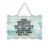 LMMIXEE Our Greatest Glory Is Not in Never Falling Vintage Wooden Sign Wall Decorations for Living Room Rustic Wall Art Kitchen Retro Hanging Sign Housewarming Gift 8x12 inch