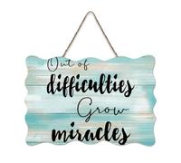 LMMIXEE Out of Difficulties Grow Miracles Wood Sign Words Letters Wood Plaque Farmhouse Decor Wall Art Wall Hanger Sign for Living Room Living Room Bedroom Office 8x12 inch