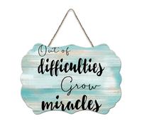 LMMIXEE Out of Difficulties Grow Miracles Wood Sign Words Letters Wood Plaque Rustic Wall Hanger Farmhouse Wall Art for Kitchen Bedroom Living Room Foyer 8x12 inch