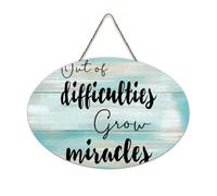 LMMIXEE Out of Difficulties Grow Miracles Wood Signs Inspirational Quote Wood Plaque Farmhouse Decor Wall Art Wall Hanger Sign for Home Kitchen Bathroom Living Room 6x10 inch