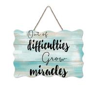 LMMIXEE Out of Difficulties Grow Miracles Wood Signs Motivational Quote Wood Plaque Farmhouse Family Wall Art Rustic Wall Decor for Bedroom Living Room Housewarming Gift 6x10 inch