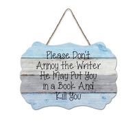 LMMIXEE Please Don't Annoy The Writer He May Retro Vintage Wooden Sign Wall Art Rustic Wall Decorations for Living Room Kitchen Wall Sign Home Decor Housewarming Gift 8x12 inch