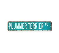LMMIXEE Plummer Terrier Pl Metal Sign Plummer Terrier Street Signs Customized Animal Owner Gift Wall Art Farmhouse Decorative Sign Rustic Kitchen Retro Decoration Sign Housewarming Gift 18x4in