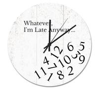 LMMIXEE Relax Wall Clock White Whatever I'm Late Anyway Wooden Wall Clocks Battery Operated 15 Inch Silent Non-Ticking Farmhouse Wall Decor for Bedroom Living Room