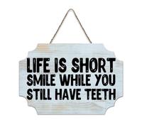 LMMIXEE Retro Vintage Wooden Pallet Sign Life Is Short Smile While You still Have Teeth Wood Signs 6x10 inch Wall Art Hanger Family Wall Decor for Home Bedroom Living Room Wedding Gifts