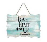 LMMIXEE Retro Vintage Wooden Pallet Sign Love Never Gives Up Corinthians 13 Wood Signs 6x10 inch Farmhouse Wall Decor Wall Art Hanger Home Decor for Home Bedroom Kitchen Living Room