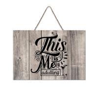 LMMIXEE Retro Vintage Wooden Pallet Sign with Quotes This Is Me Adulting Wood Signs 8x12 inch Farmhouse Wall Decor Wall Art Hanger Home Decor for Kitchen Bedroom Living Room Foyer