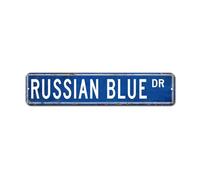 LMMIXEE Russian Blue Dr Metal Sign Russian Blue Custom Street Sign Cat Lover Gift Rustic Wall Art Farmhouse Decorative Sign Kitchen Wall Sign Home Decor Housewarming Gift 18x4in