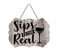 LMMIXEE Rusti Classic Quotes Wood Signs Sips Gettin Real Wall Art Vintage Wood Plaque Farmhouse Wall Decor for Home Man Cave Door Porch Garden Party 8x12 inch