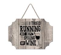LMMIXEE Rusti Wood Signs I Tried Running But I Kept Spilling My Wine Wall Art Ancient Retro Wood Plaque Farmhouse Wall Decor for Home Man Cave Gate Garden Bars Cafes 6x10 inch