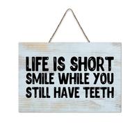 LMMIXEE Rusti Wood Signs Life Is Short Smile While You still Have Teeth Wall Art Retro Wood Plaque Farmhouse Wall Decor for Home Man Cave Gate Garden Bars Cafes 6x10 inch