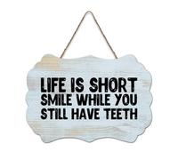 LMMIXEE Rusti Wood Signs Life Is Short Smile While You still Have Teeth Wall Art Vintage Country Wood Plaque Farmhouse Wall Decor for Home Man Cave Door Porch Garden Party 8x12 inch