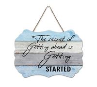 LMMIXEE Rusti Wood Signs The Secret of Getting Ahead Is Getting Started Wall Art Vintage Wood Plaque Farmhouse Wall Decor for Home Man Cave Gate Garden Bars Cafes 8x12 inch