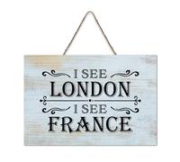 LMMIXEE Rusti Words Letters Wood Signs I See London I See France Wall Art Vintage Wood Plaque Farmhouse Wall Decor for Home Man Cave Door Porch Garden Party 8x12 inch