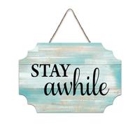 LMMIXEE Rusti Words Letters Wood Signs Stay Awhile Wall Art Vintage Country Wood Plaque Farmhouse Wall Decor for Home Man Cave Gate Garden Bars Cafes 6x10 inch