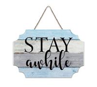 LMMIXEE Rusti Words Letters Wood Signs Stay Awhile Wall Art Vintage Country Wood Plaque Farmhouse Wall Decor for Home Man Cave Door Porch Garden Party 6x10 inch