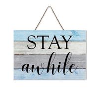 LMMIXEE Rusti Words Letters Wood Signs Stay Awhile Wall Art Vintage Wood Plaque Farmhouse Wall Decor for Home Bars Clubs Cafes Man Cave Party 8x12 inch