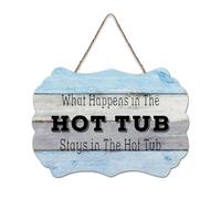 LMMIXEE Rusti Words Letters Wood Signs What Happens in The Hot Tub Stays in The Hot Tub Wall Art Vintage Wood Plaque Farmhouse Wall Decor for Home Man Cave Gate Garden Bars Cafes 8x12 inch