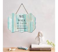 LMMIXEE Rustic Bible Verse Wooden Pallet Sign We Walk by Faith Not by Sight Corinthians 5 : 7 Wood Signs 6x10in Scripture Wall Art Family Wall Decor for Home Kitchen Bathroom Living Room