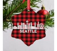 LMMIXEE Seattle Skyline Cityscape Christmas Ornaments 2024 Seattle City Buffalo Plaid Ornament for Christmas Tree Decor City Souvenir Custom Ornament Travel Lover Party Holiday Decor