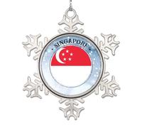 LMMIXEE Singapore Flag Christmas Ornaments 2024 I Love Singapore Snowflake Ornament Travel Souvenir Novelty Metal Xmas Tree Pendant Gift for Friends/Tour