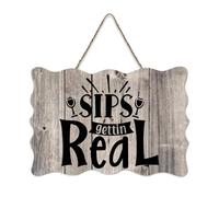 LMMIXEE Sips Gettin Real Wood Signs Inspirational Quote Wood Plaque Rustic Wall Hanger Farmhouse Wall Art for Living Room Bedroom New House Gift 8x12 inch