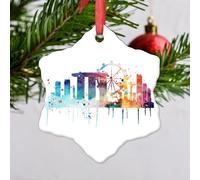 LMMIXEE Skyline Ornament for Christmas Tree Decor Republic of Singapore Watercolor City Travel Souvenir Novelty Christmas Ornaments Gifts for Friends Wedding Anniversary Holiday 3 Inch