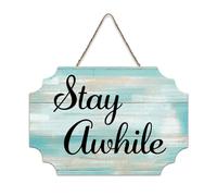 LMMIXEE Stay Awhile Wood Sign Words Letters Wooden Sign Farmhouse Family Wall Art Rustic Wall Decor for Living Room Bedroom New House Gift 8x12 inch