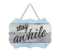 LMMIXEE Stay Awhile Wood Signs Words Letters Wood Plaque Farmhouse Decor Wall Art Wall Hanger Sign for Home Bedroom Living Room Wedding Gifts 6x10 inch