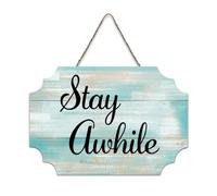 LMMIXEE Stay Awhile Wood Signs Words Letters Wood Plaque Farmhouse Family Wall Art Rustic Wall Decor for Home Kitchen Bathroom Living Room 6x10 inch