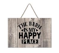 LMMIXEE The Barn Is My Happy Place Wood Signs Inspirational Quote Wood Plaque Rustic Wall Hanger Farmhouse Wall Art for Living Room Bedroom New House Gift 6x10 inch