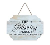 LMMIXEE The Gathering Place Sit Long Talk Much Laugh Often Retro Vintage Wooden Signs Wall Art Rustic Wall Decorations for Living Room Kitchen Retro Hanging Sign Housewarming Gift 8x12 inch