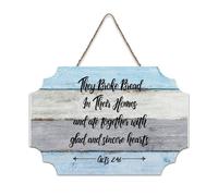 LMMIXEE They Broke Bread In Their Homes Wood Signs Words Letters Wood Plaque Rustic Wall Hanger Farmhouse Wall Art for Home Bedroom Living Room Wedding Gifts 6x10 inch