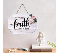 LMMIXEE Vintage Bible Verse Wooden Pallet Sign We Walk by Faith Not by Sight Corinthians 5 7-2 Wood Signs 4x6in Scripture Wall Decor Wall Art for Home Kitchen Living Room Coffee Bar