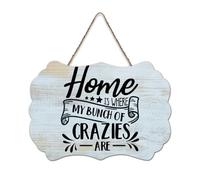 LMMIXEE Vintage Wooden Pallet Sign Home Is Where My Bunch of Crazies Are Wood Signs 8x12 inch Farmhouse Wall Decor Wall Art Hanger Home Decor for Living Room Living Room Bedroom Office